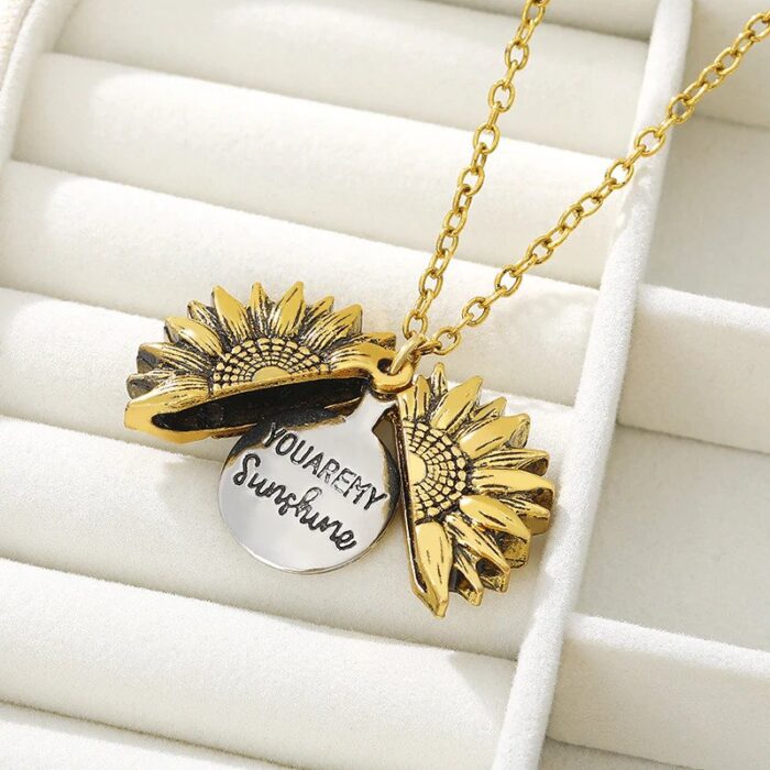 "You Are My Sunshine" Open Locket Sunflower Necklace - Image 3