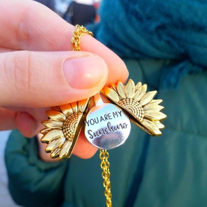 "You Are My Sunshine" Open Locket Sunflower Necklace - Image 2